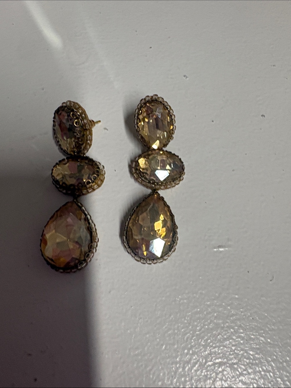 Anthropologie Gold-Tone Iridescent Crystal Drop Earrings